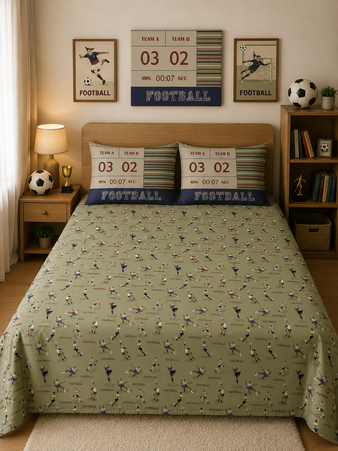 Football 100% Cotton Double Bedsheet