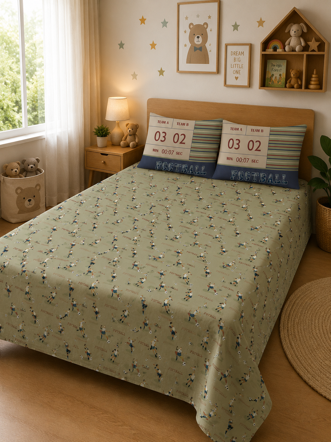 Football 100% Cotton Double Bedsheet