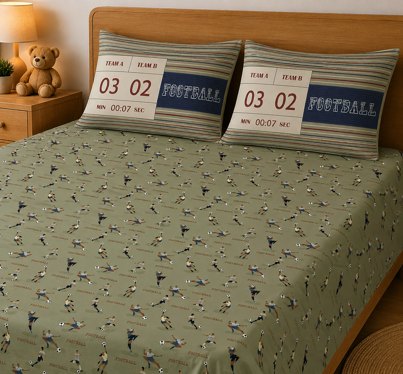 Football 100% Cotton Double Bedsheet
