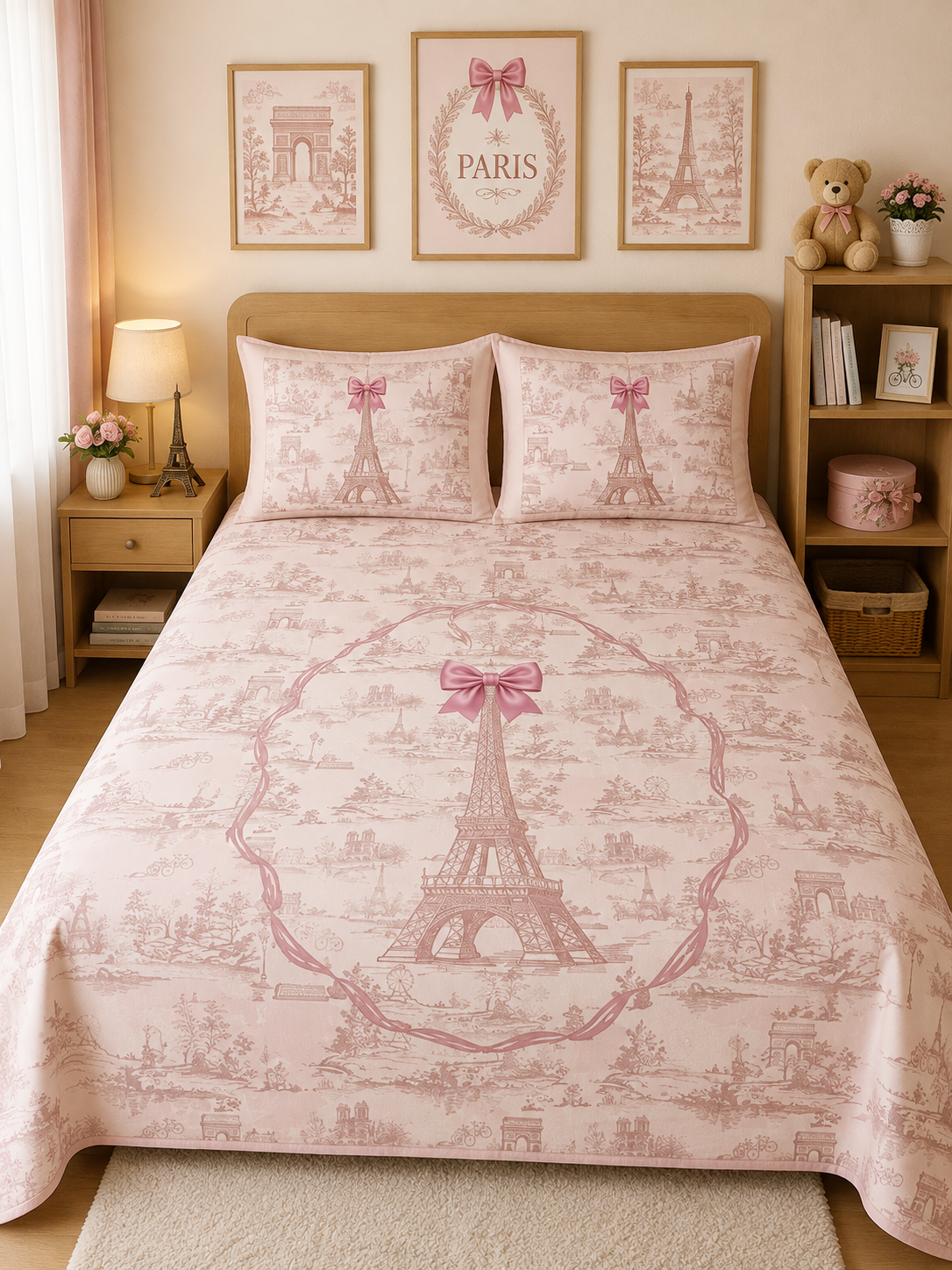 A Day In Paris 100% Cotton Double Bedsheet