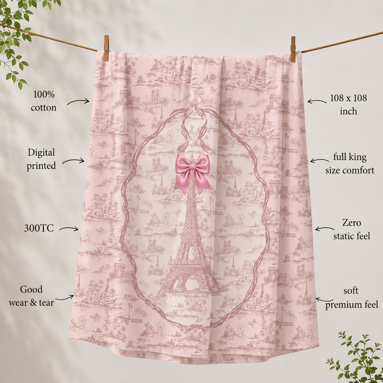 A Day In Paris 100% Cotton Double Bedsheet