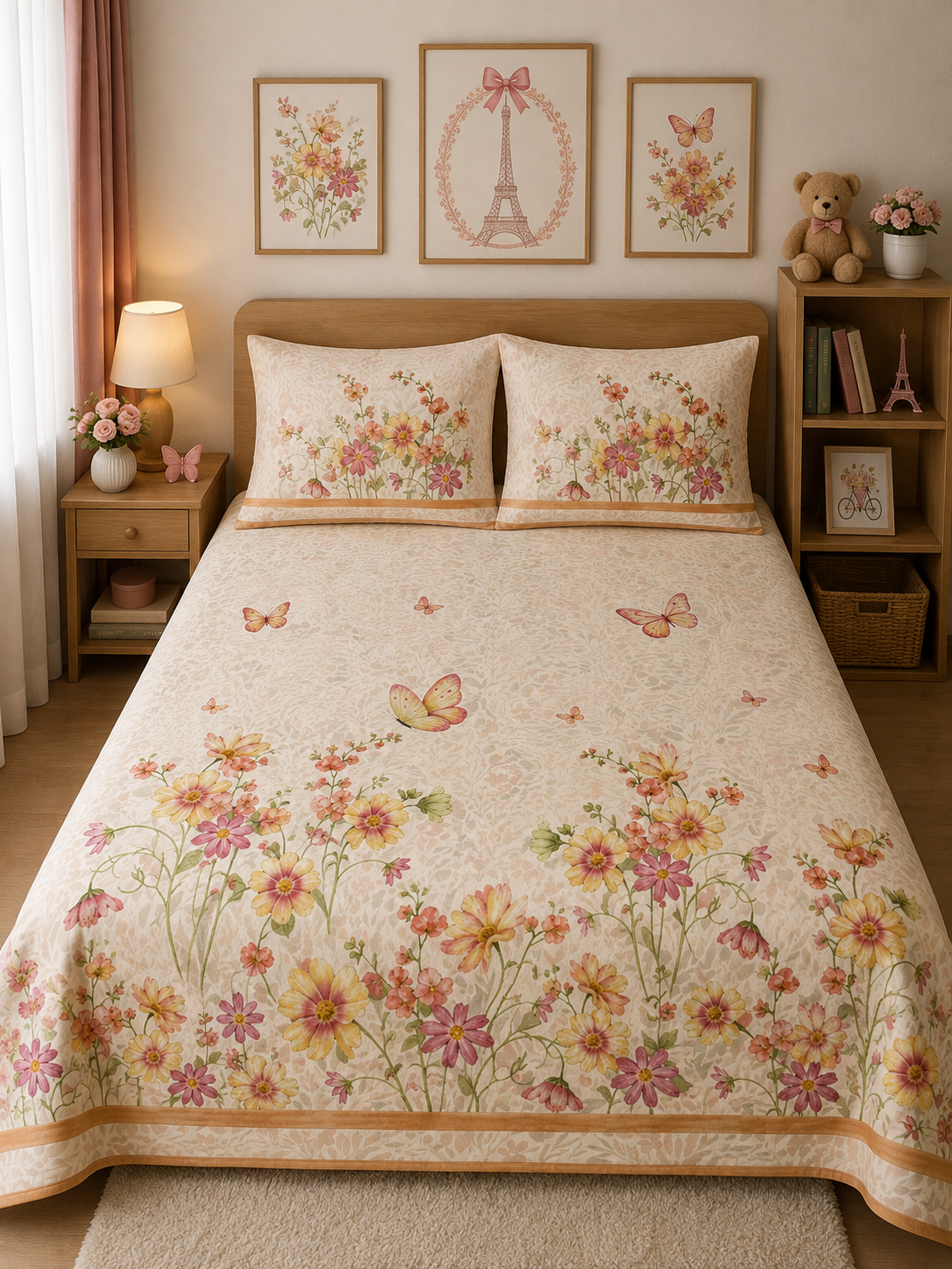 Floral Land 100% Cotton Double Bedsheet