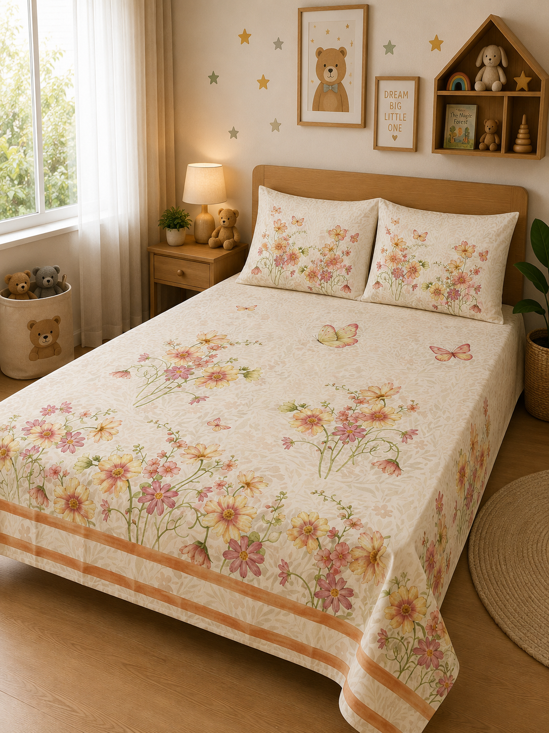 Floral Land 100% Cotton Double Bedsheet