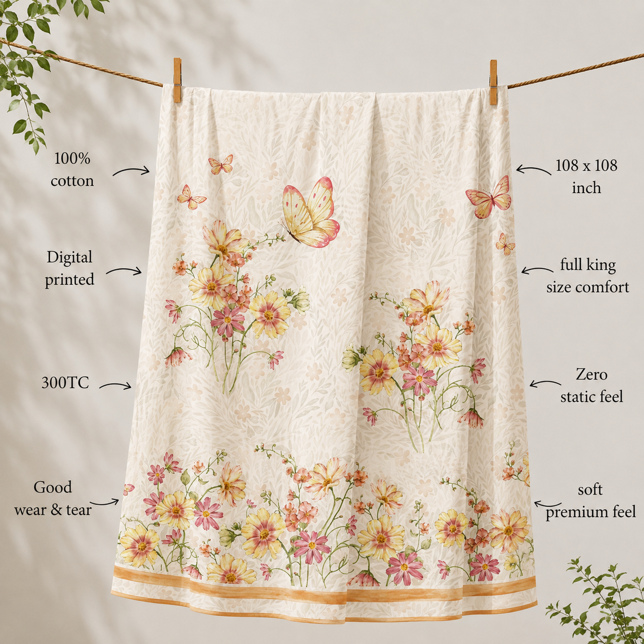 Floral Land 100% Cotton Double Bedsheet