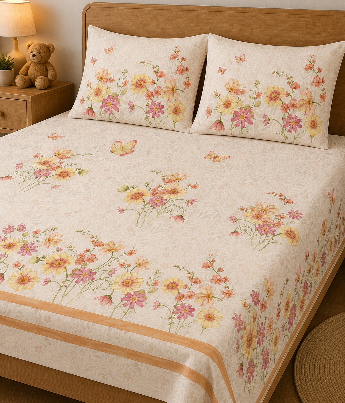 Floral Land 100% Cotton Double Bedsheet