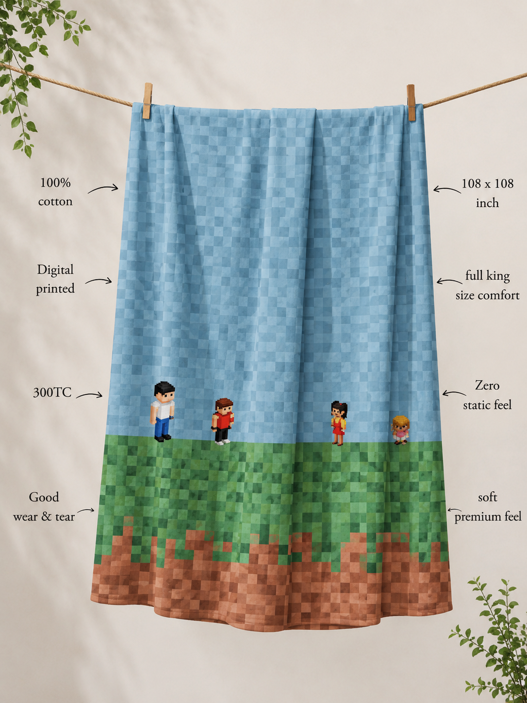 Minecraft 100% Cotton Double Bedsheet