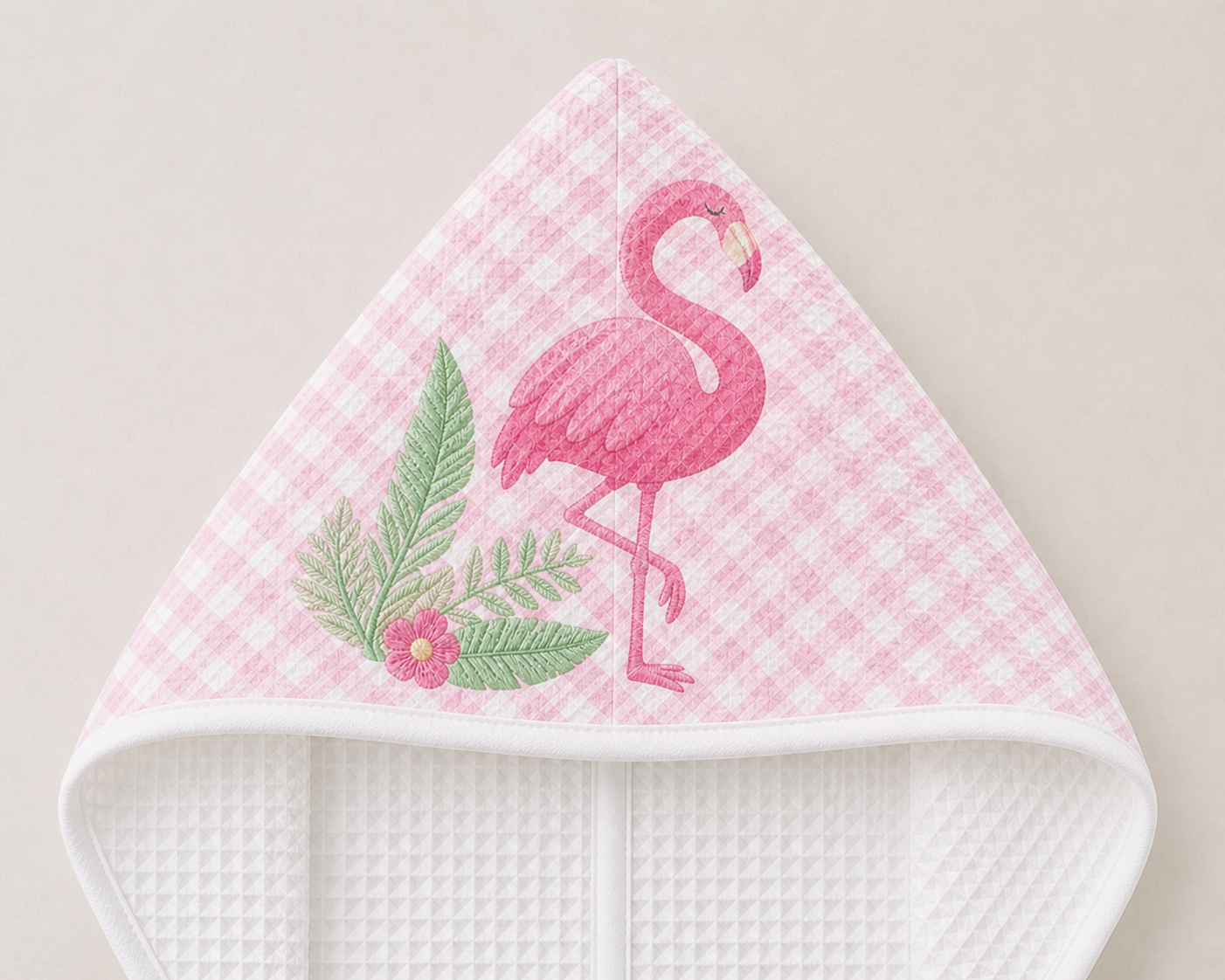 Flamingo Baby Waffle Hooded Towel – 100% Cotton