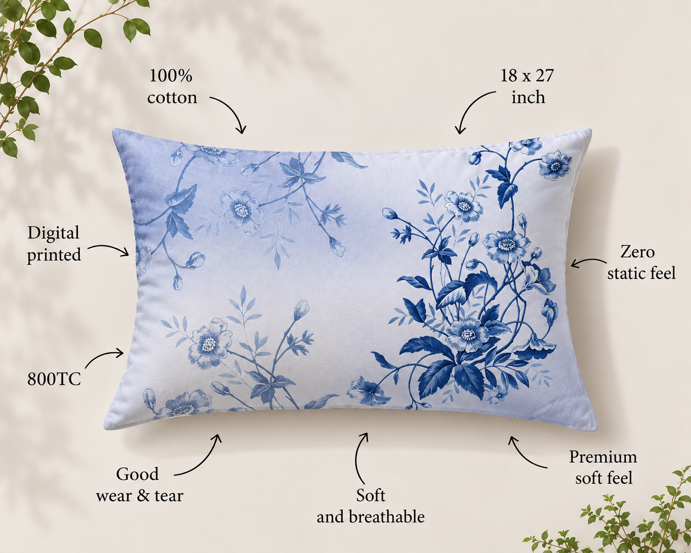 The Blue Bloom Luxury Double Bedsheet 800 TC