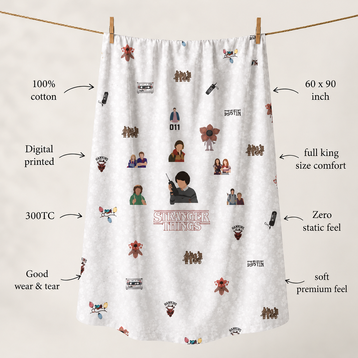 Stranger Things 100% Cotton Single Bedsheet – 300 TC