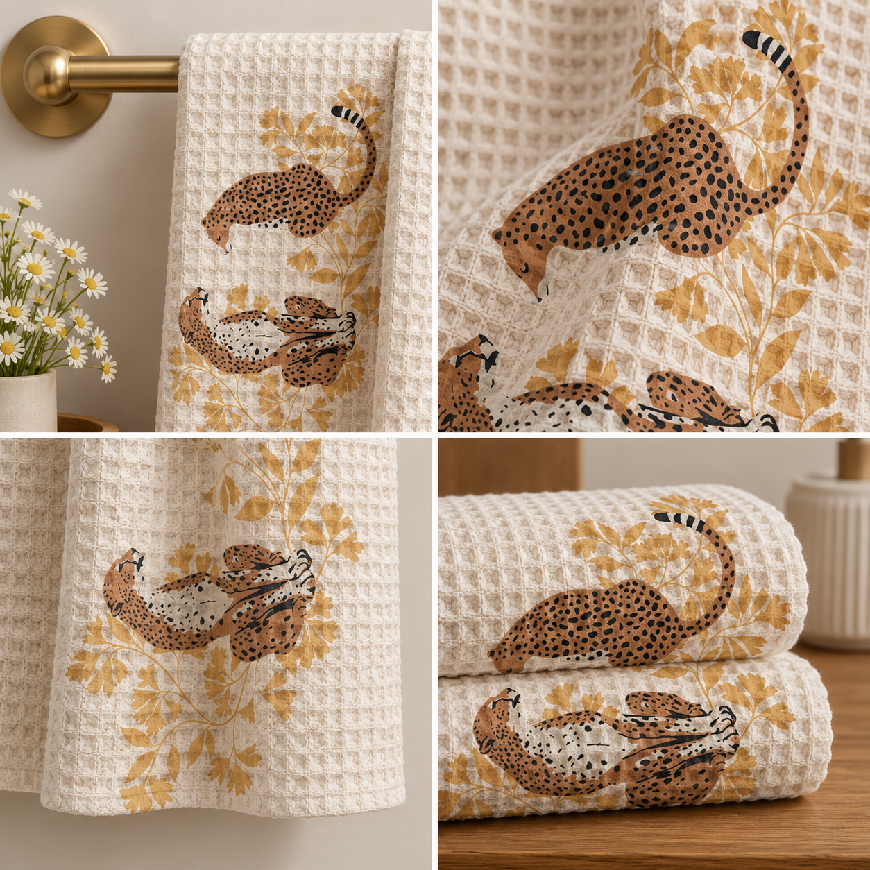 Leopard Waffle Bath Towel – 100% Cotton