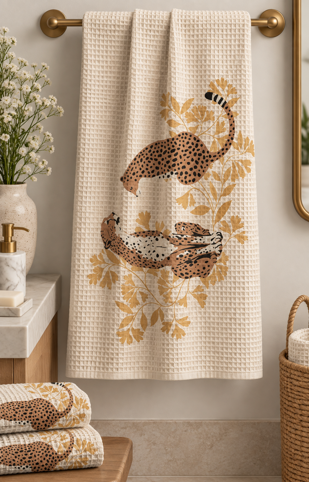 Leopard Waffle Bath Towel – 100% Cotton
