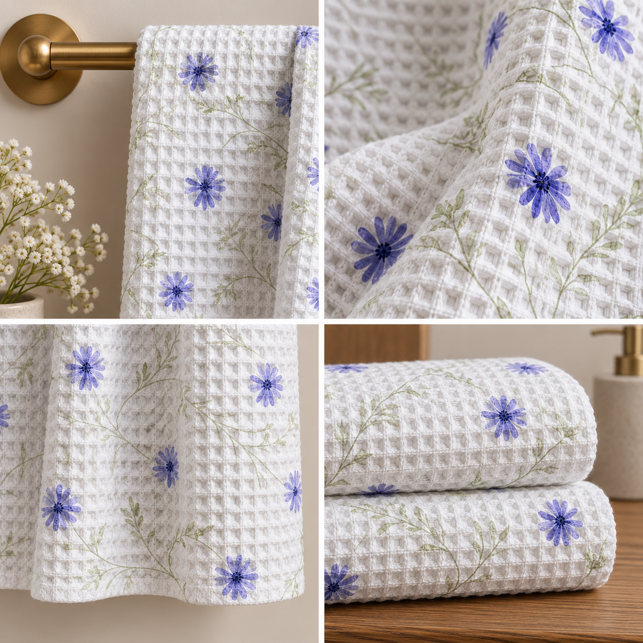Soft Florals Waffle Bath Towel – 100% Cotton