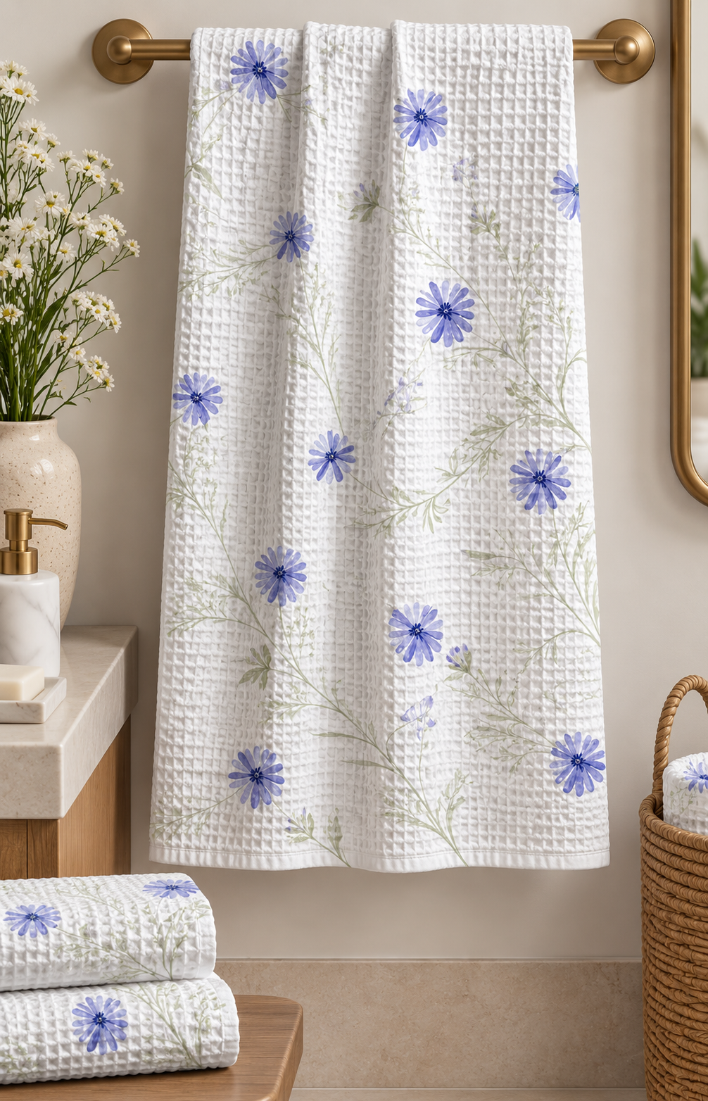 Soft Florals Waffle Bath Towel – 100% Cotton
