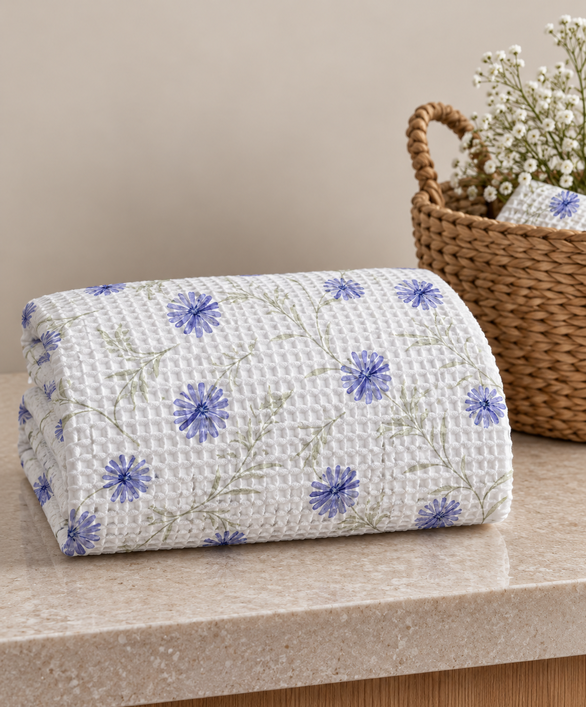 Soft Florals Waffle Bath Towel – 100% Cotton