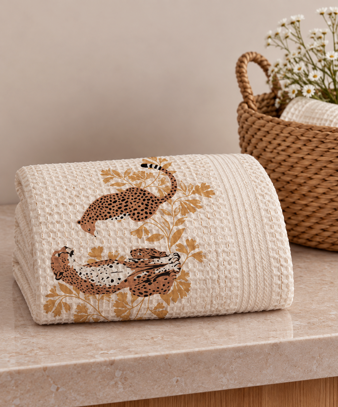 Leopard Waffle Bath Towel – 100% Cotton