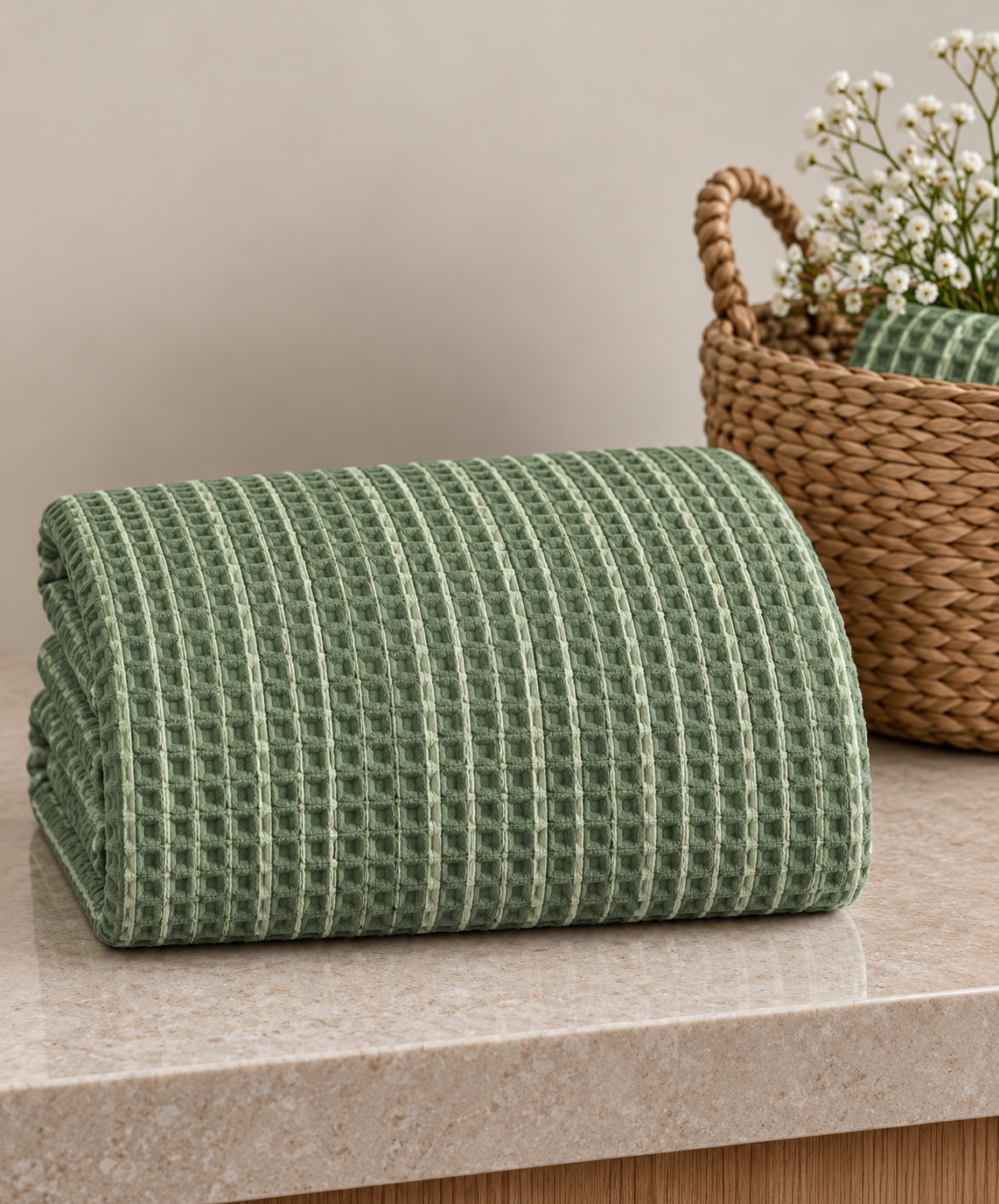 Wavy Stripes Waffle Bath Towel – 100% Cotton