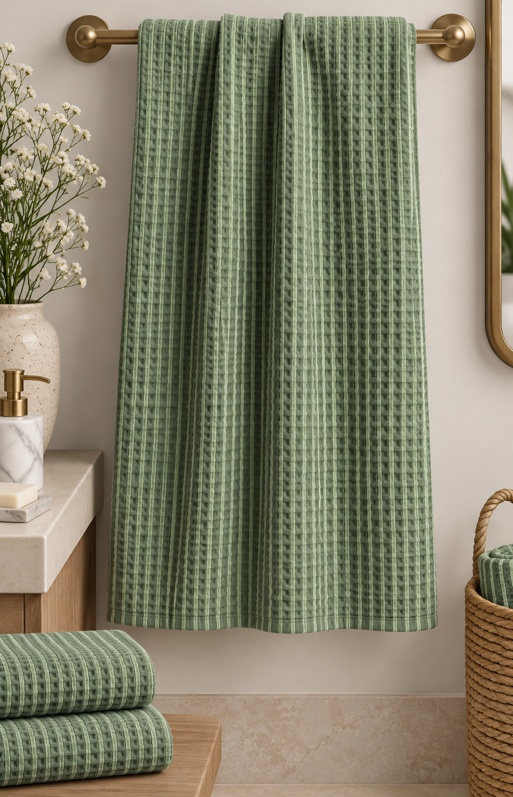 Wavy Stripes Waffle Bath Towel – 100% Cotton