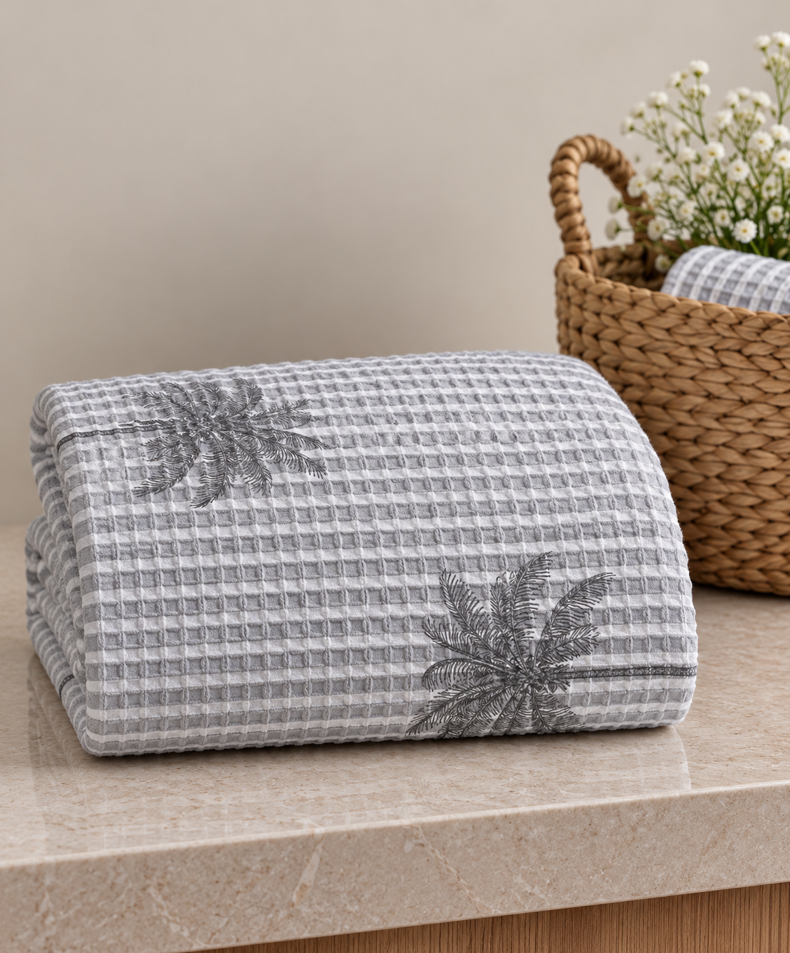 Palm Day Waffle Bath Towel – 100% Cotton