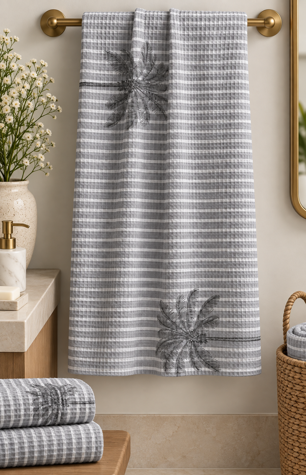 Palm Day Waffle Bath Towel – 100% Cotton