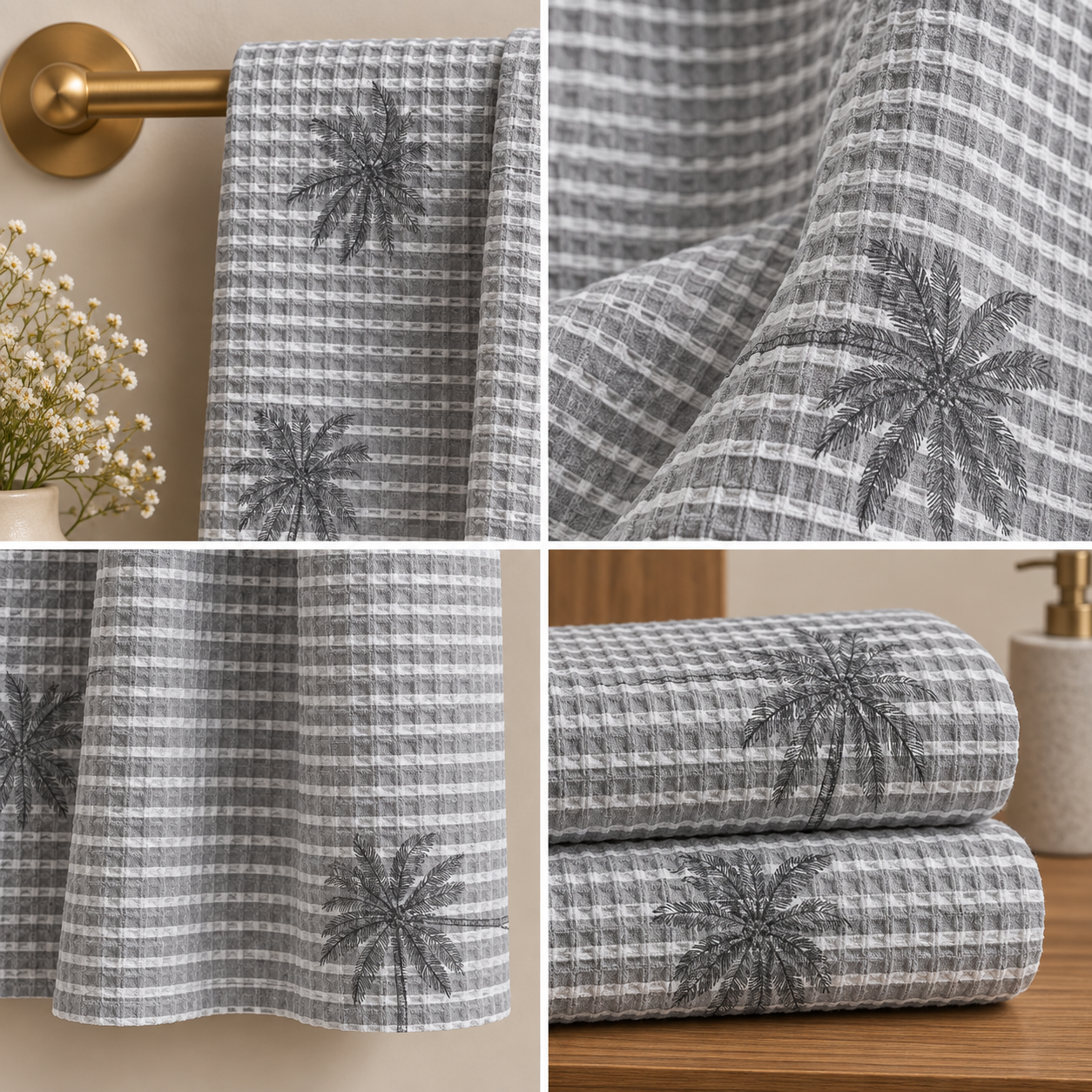 Palm Day Waffle Bath Towel – 100% Cotton