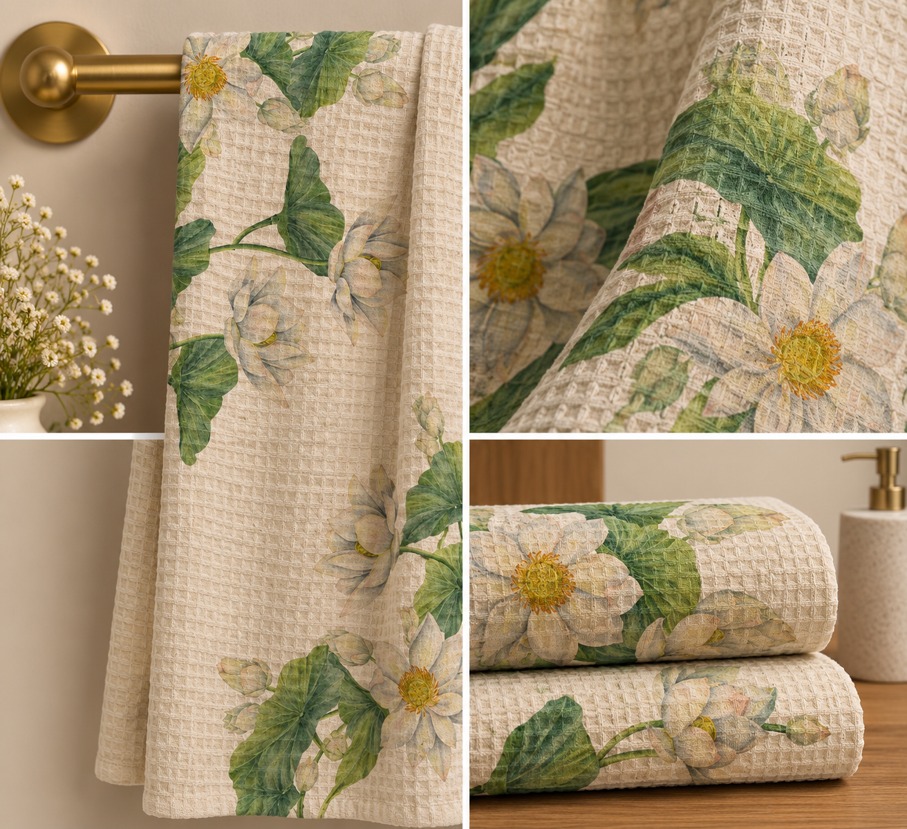 Whimsy Lotus Waffle Bath Towel – 100% Cotton