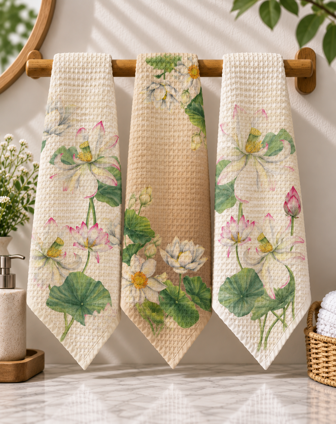 Whimsy Lotus Waffle Hand Towel (Set of 3 - Multi) - 100% Cotton