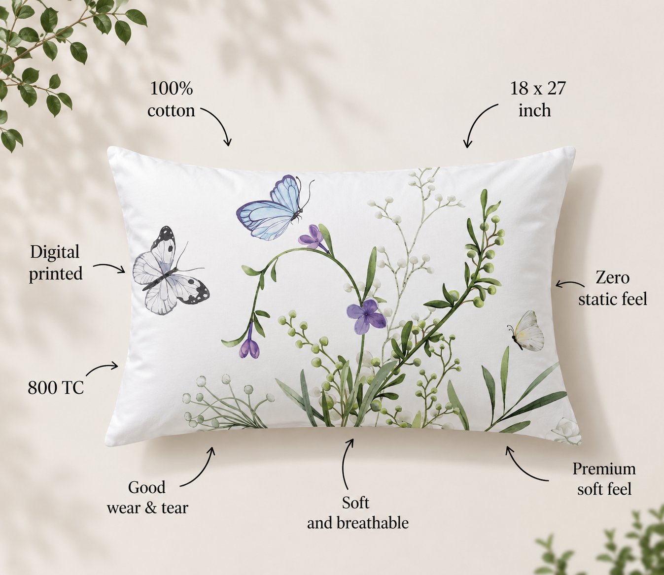The Butterfly Bloom Luxury Double Bedsheet 800 TC