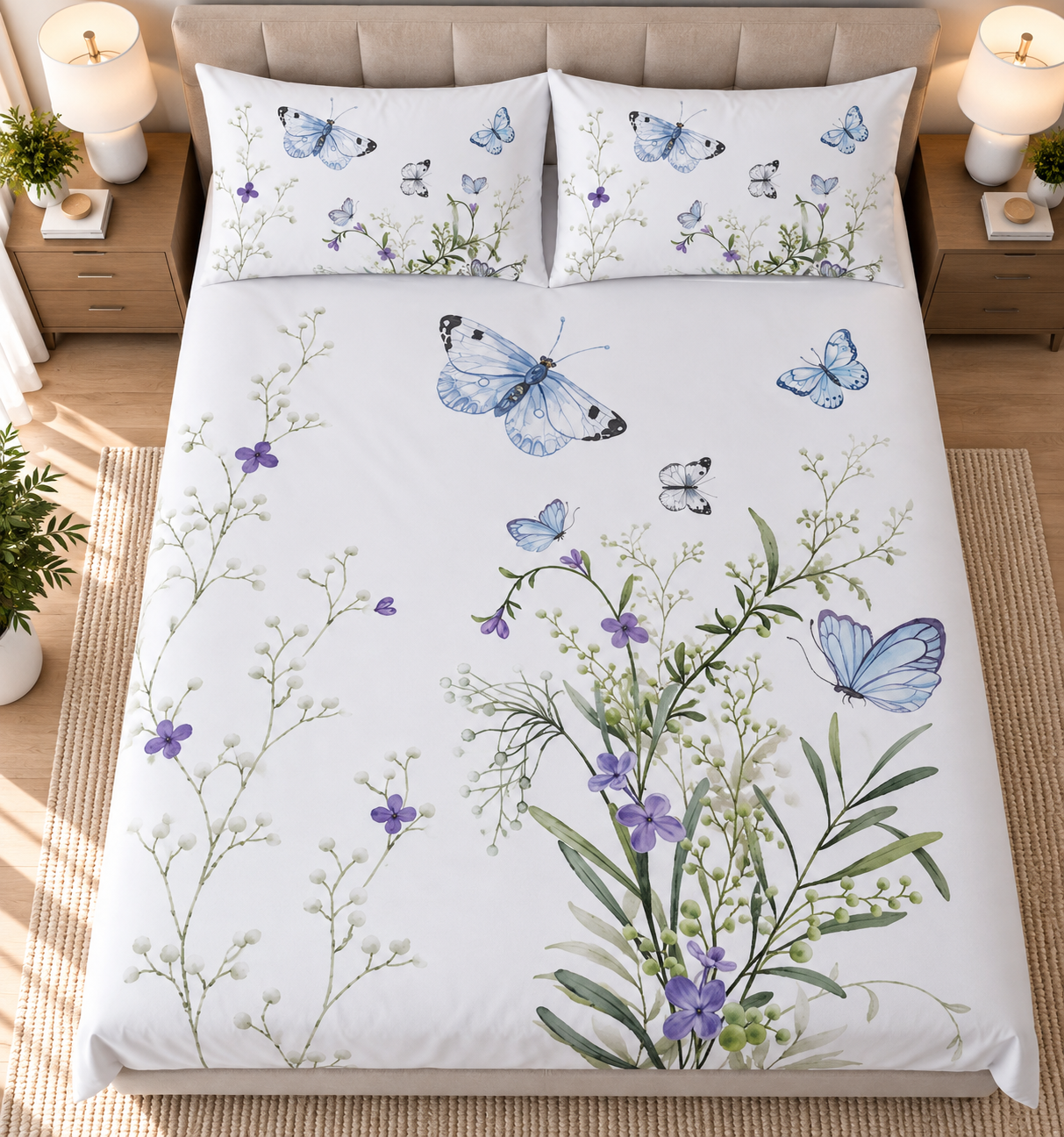 The Butterfly Bloom Luxury Double Bedsheet 800 TC