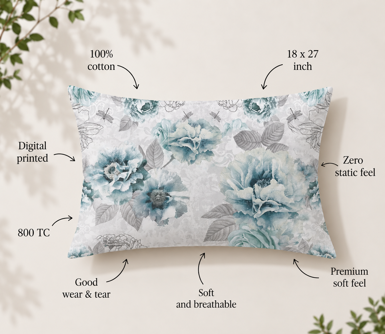 The Bold Blue Rose Luxury Double Bedsheet 800 TC