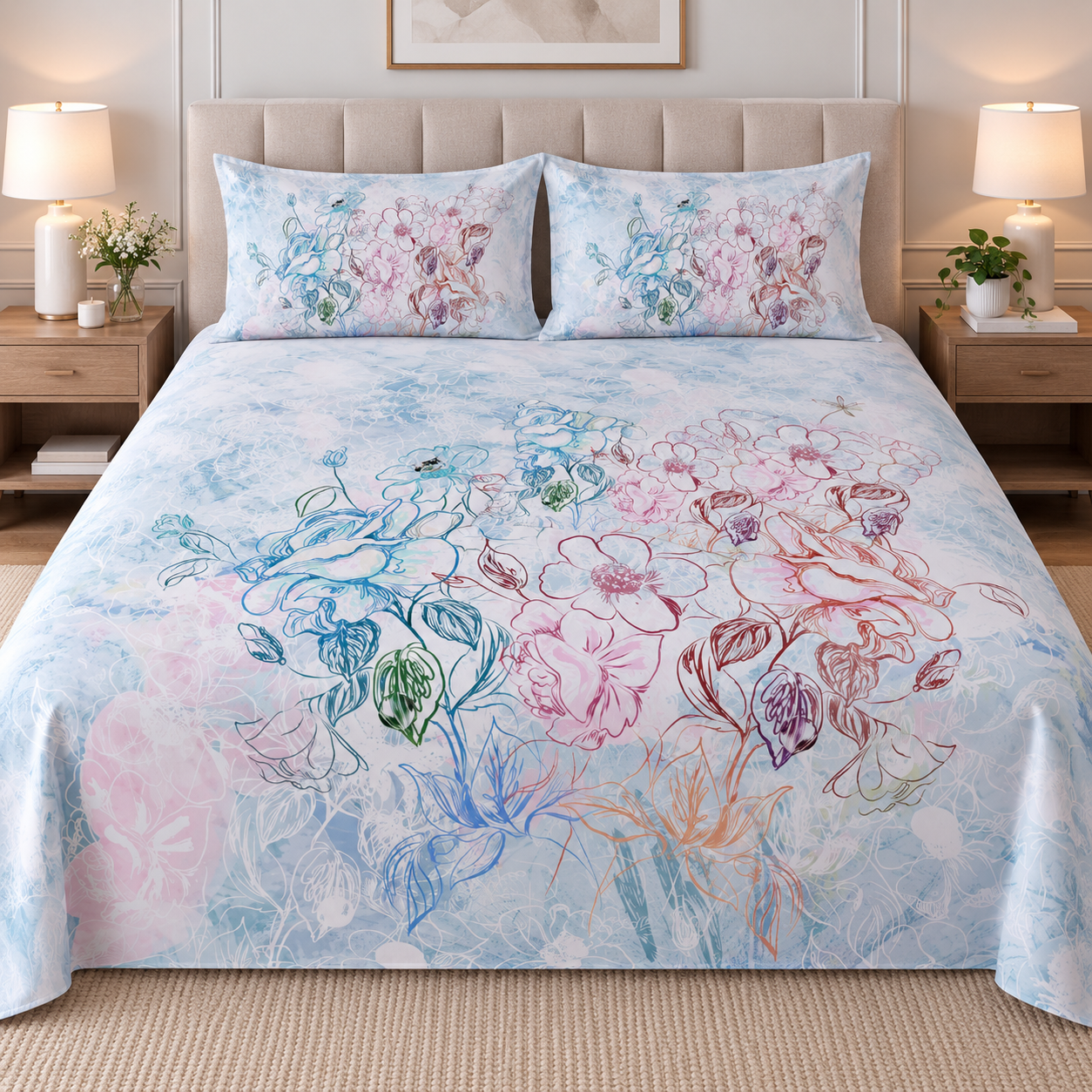 The Floral Land Luxury Double Bedsheet 800 TC