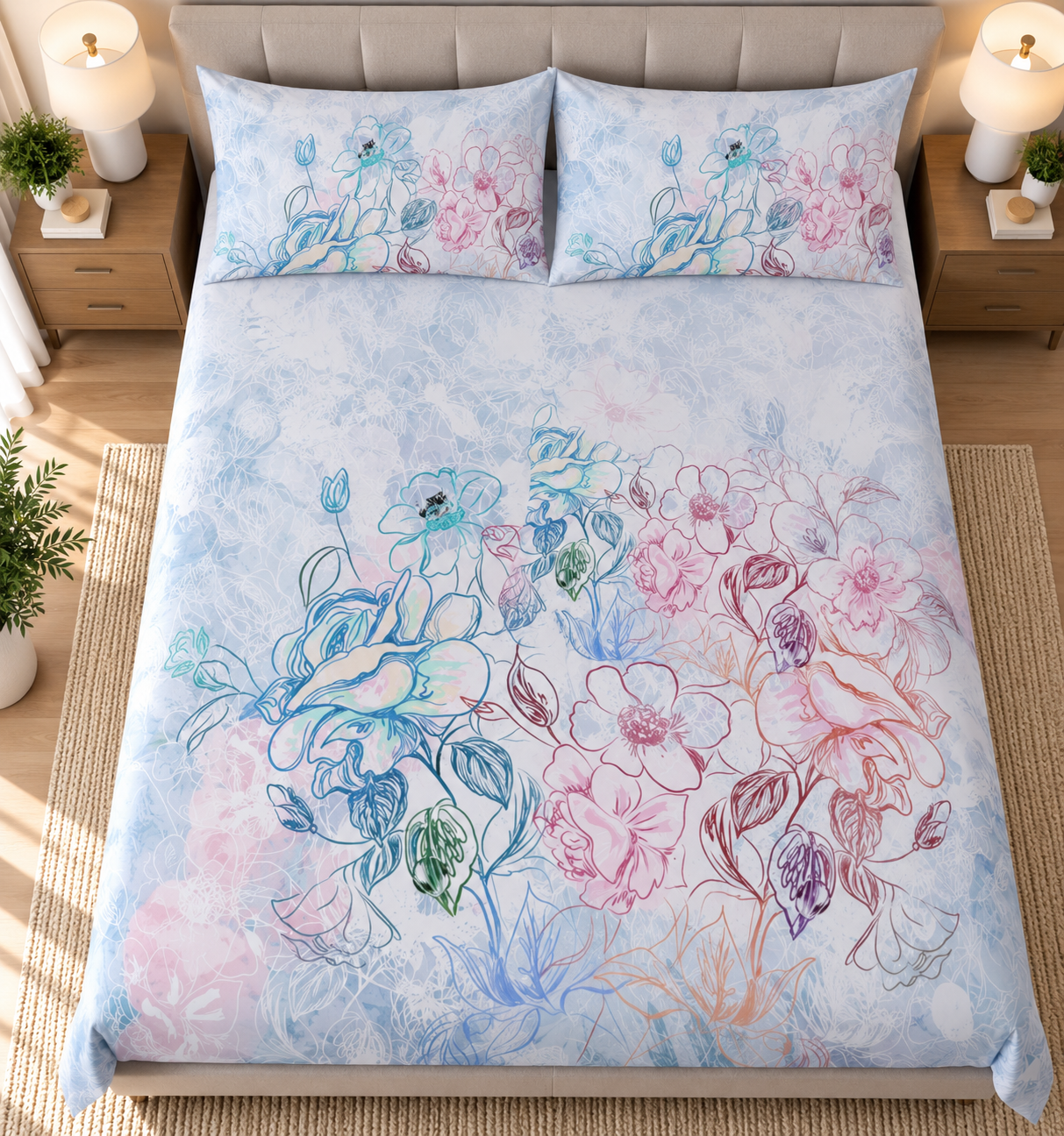 The Floral Land Luxury Double Bedsheet 800 TC