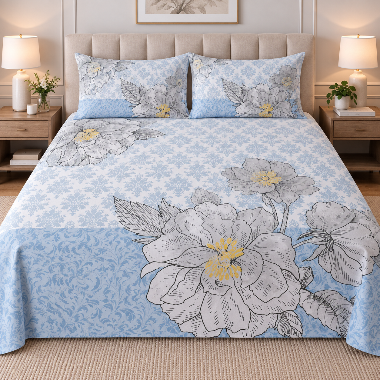 The Blue Rose Luxury Double Bedsheet 800 TC