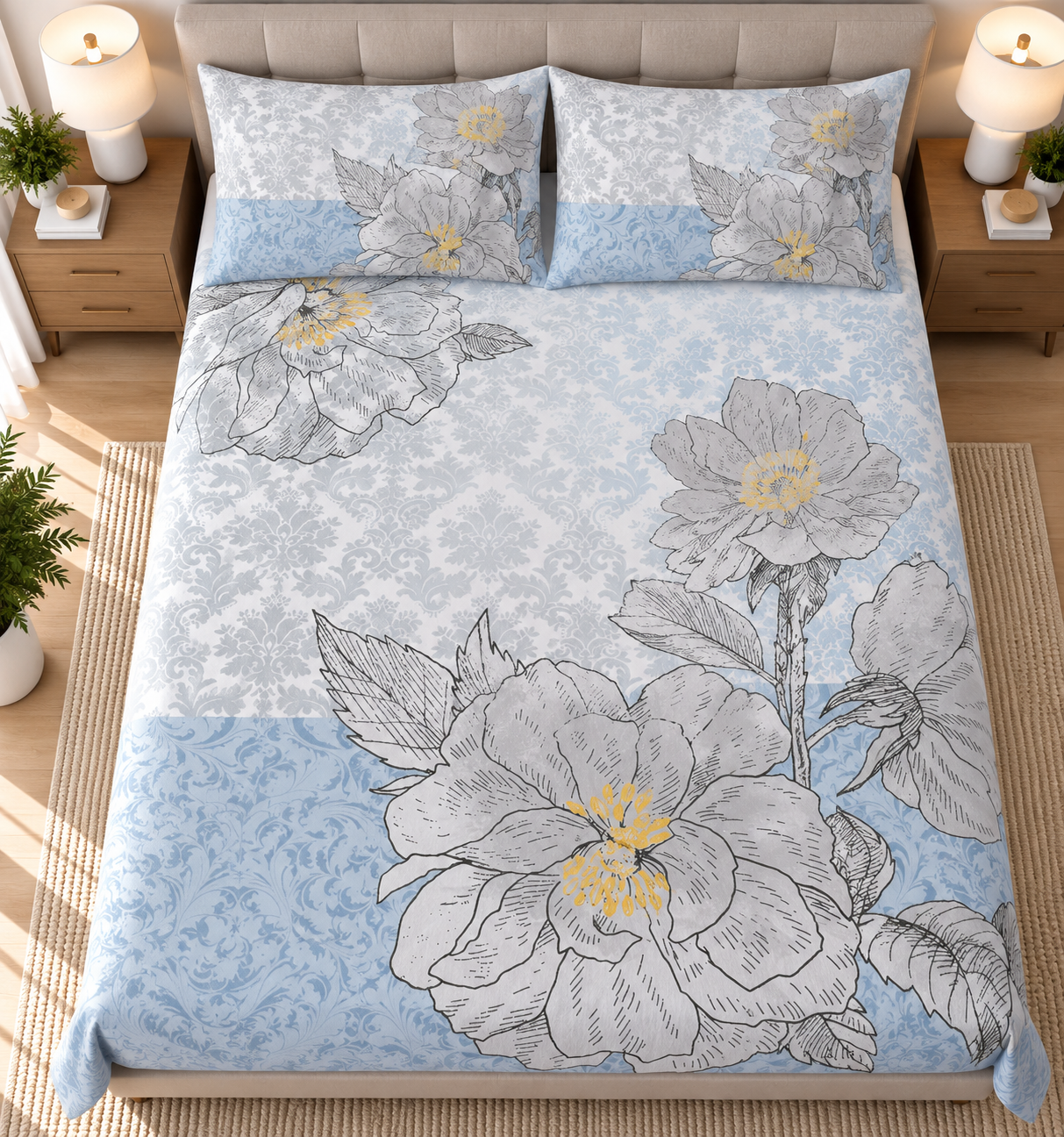 The Blue Rose Luxury Double Bedsheet 800 TC