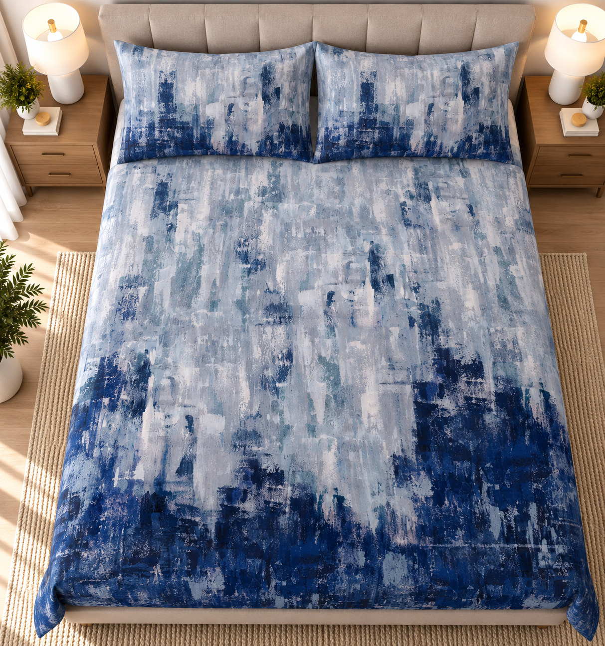 The Indigo Strokes Luxury Double Bedsheet 800 TC