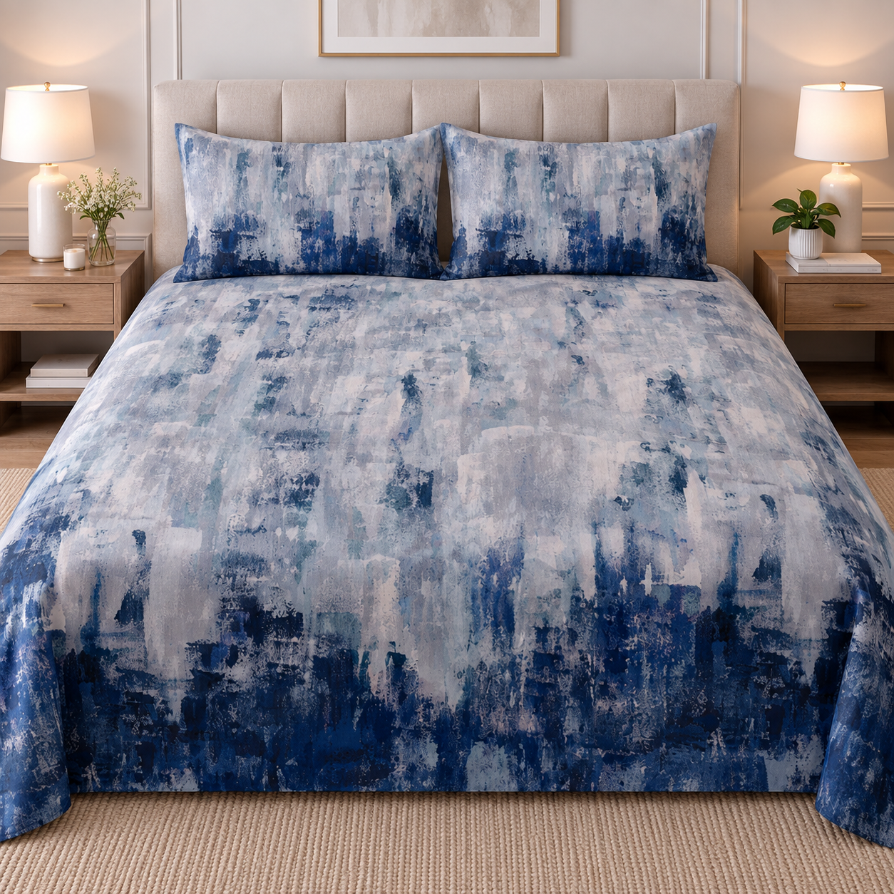 The Indigo Strokes Luxury Double Bedsheet 800 TC
