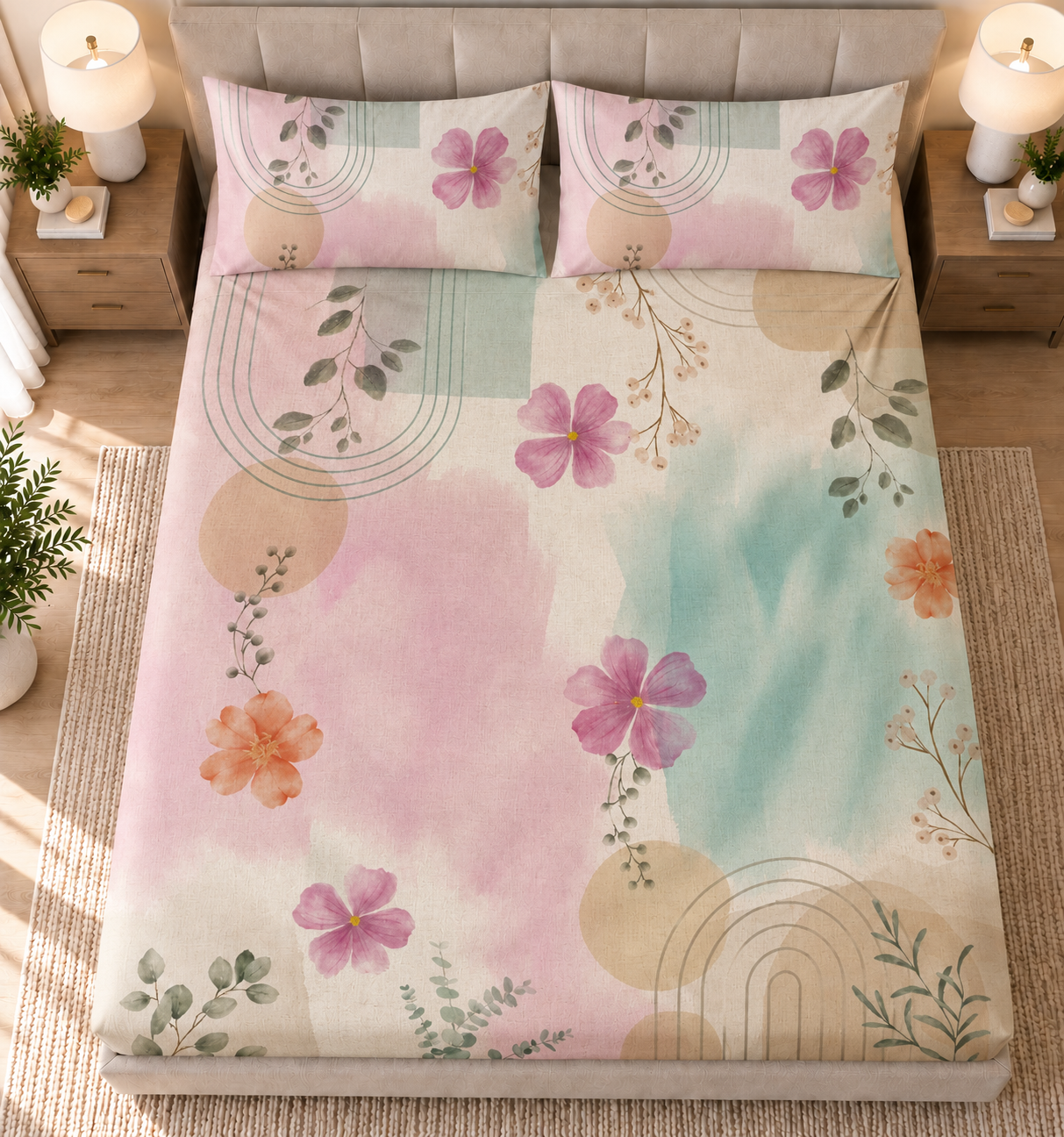 The Abstract Florals Luxury Double Bedsheet 800 TC