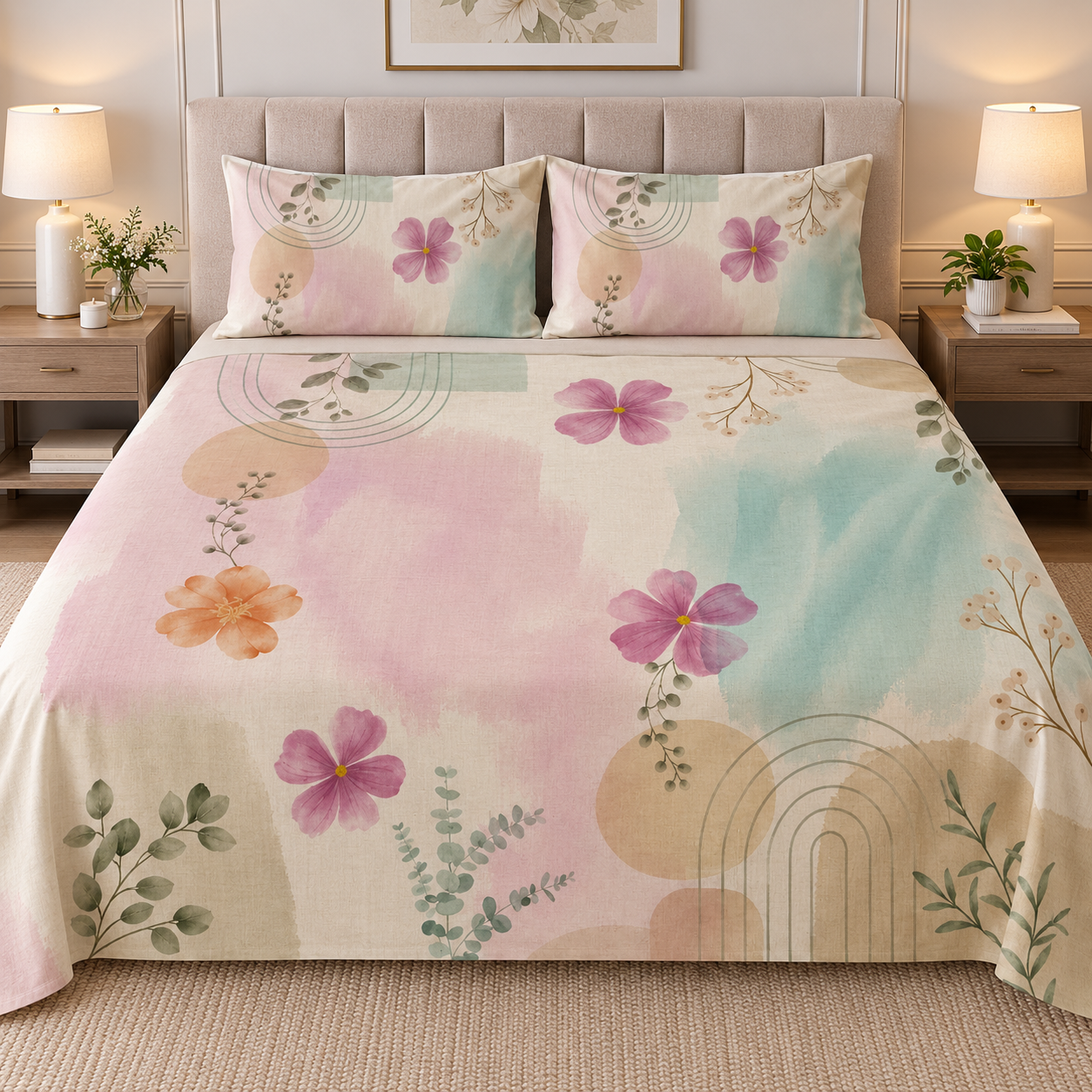 The Abstract Florals Luxury Double Bedsheet 800 TC
