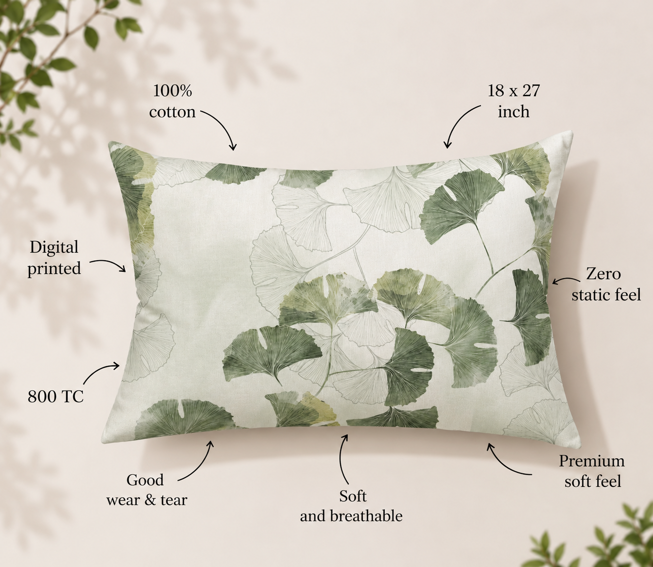 The Ginko Leaves Luxury Double Bedsheet 800 TC
