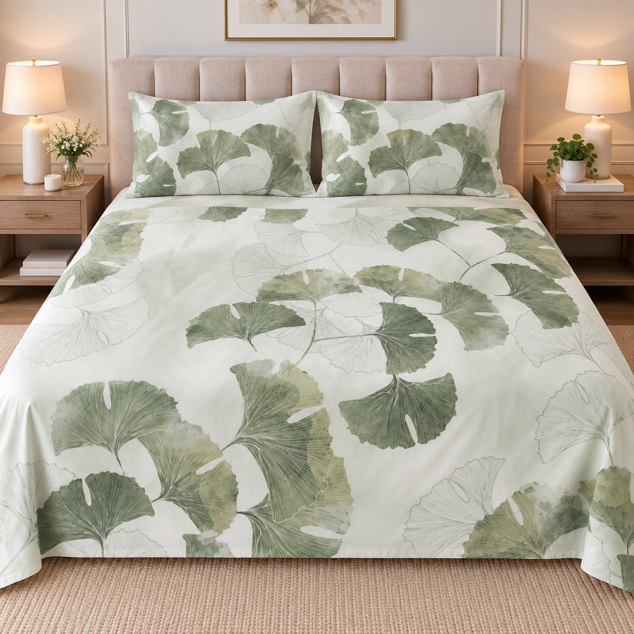 The Ginko Leaves Luxury Double Bedsheet 800 TC