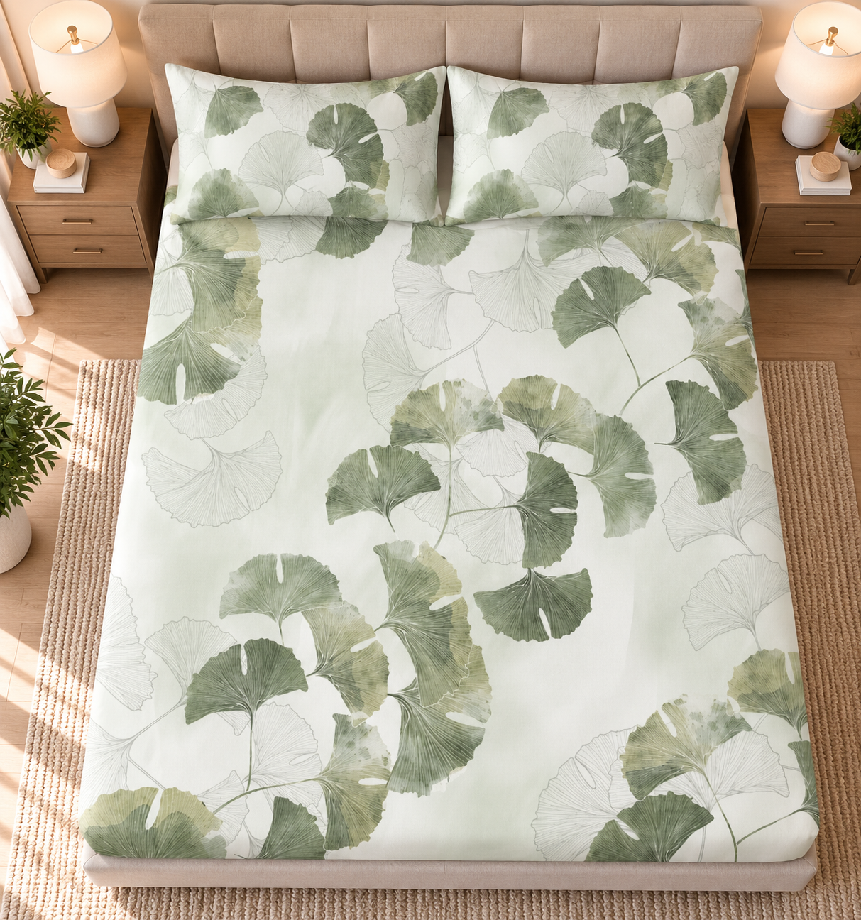 The Ginko Leaves Luxury Double Bedsheet 800 TC