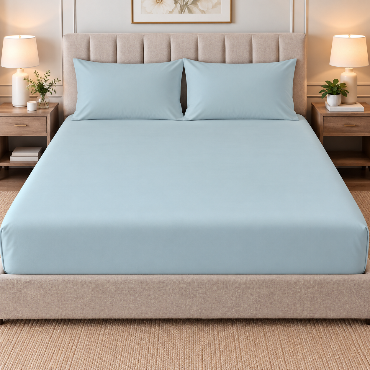 Solid Double Bedsheet- Ice Blue
