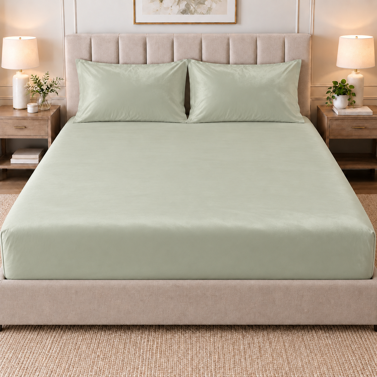 Solid Double Bedsheet- Mint Green