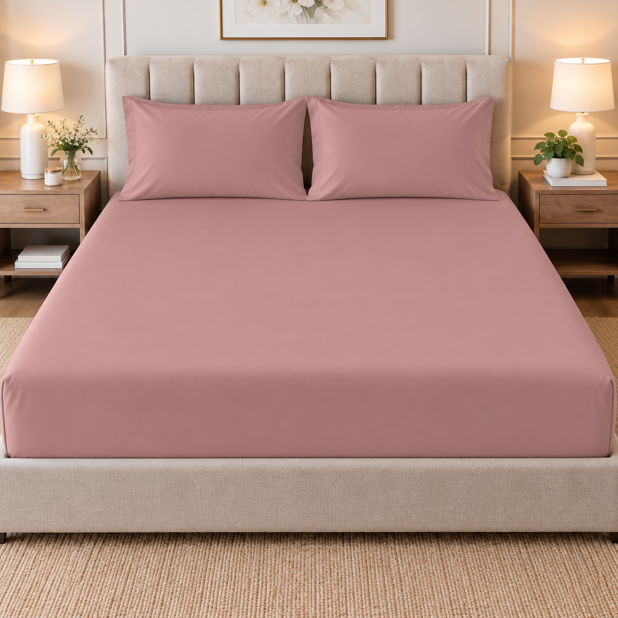 Solid Double Bedsheet- Dusty Pink