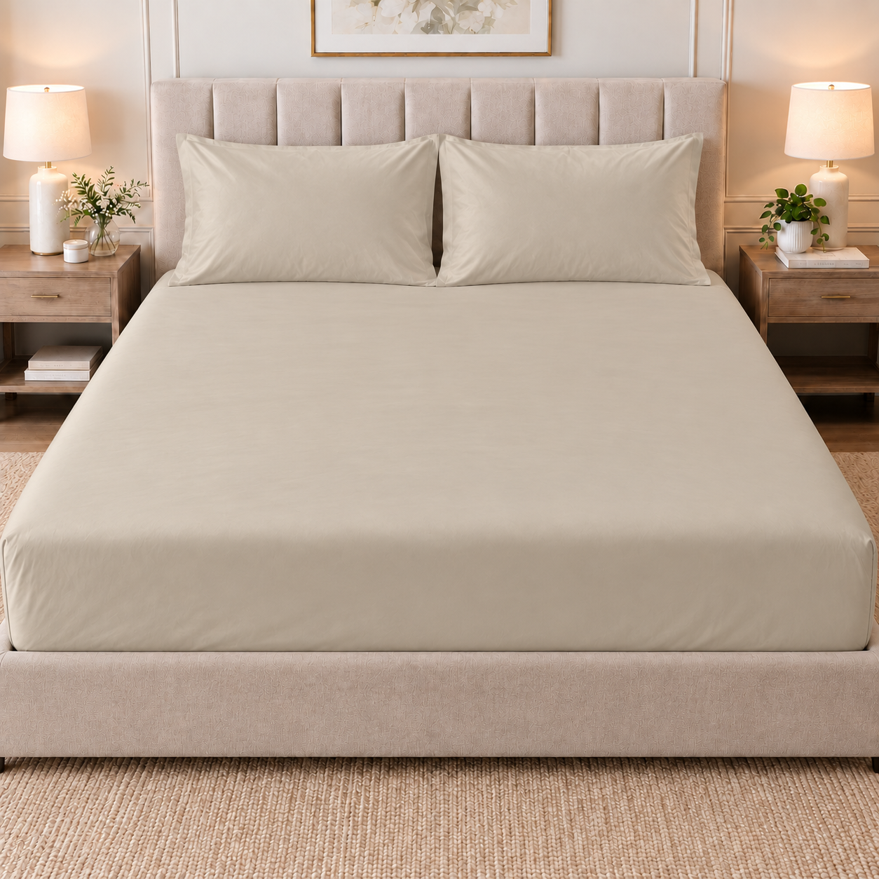 Solid Double Bedsheet- Beige