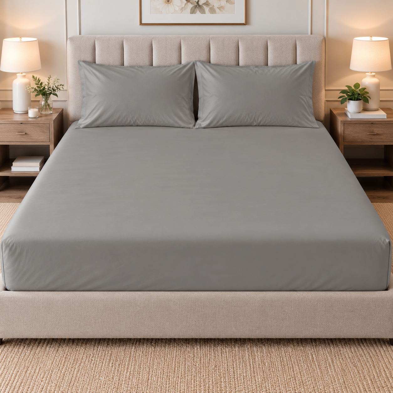 Solid Double Bedsheet- Light Grey