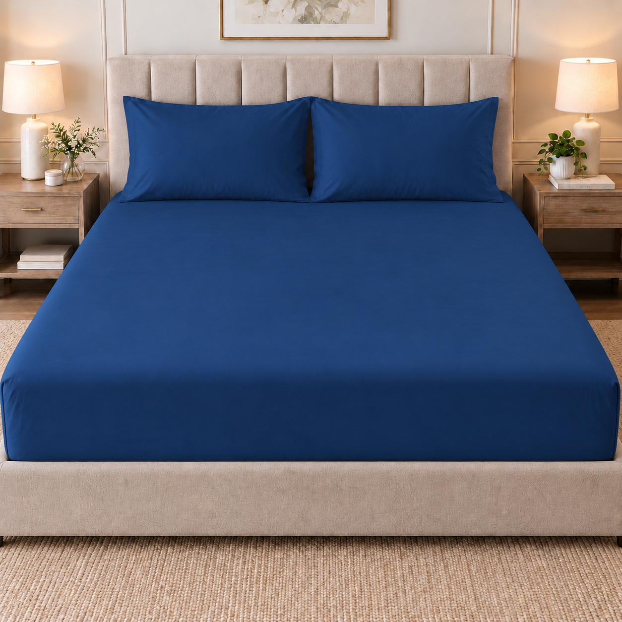 Solid Double Bedsheet- Deep Blue
