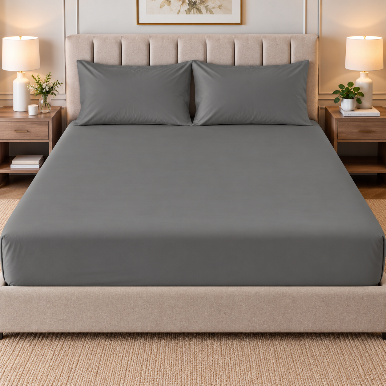 Solid Double Bedsheet- Grey