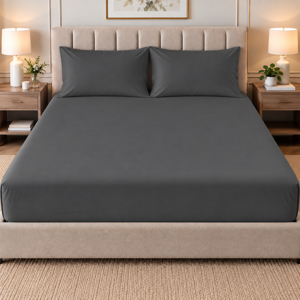 Solid Double Bedsheet- Deep Grey