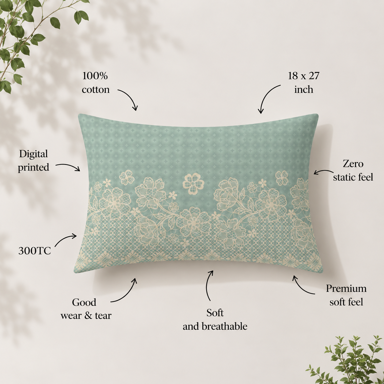 Dusty Blue Cutwork 100% Cotton Double Bedsheet - 300TC