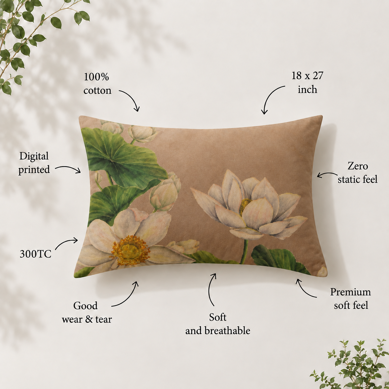 Whimsy Lotus 100% Cotton Double Bedsheet - 300TC